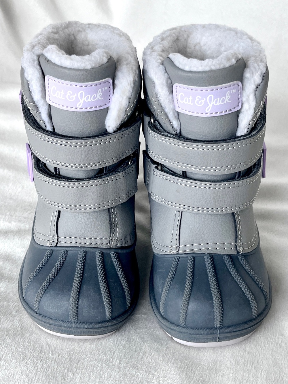 Cat & Jack Toddler Grey Purple Faux Fur Insulated Winter Snow Boots Size 5